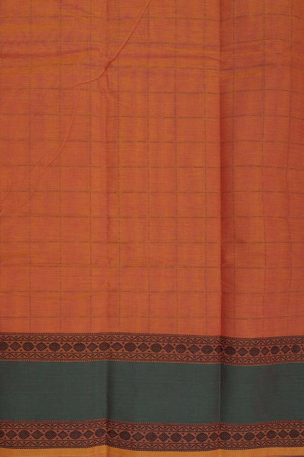 Coimbatore Cotton Saree In Bright Orange With Checks Design