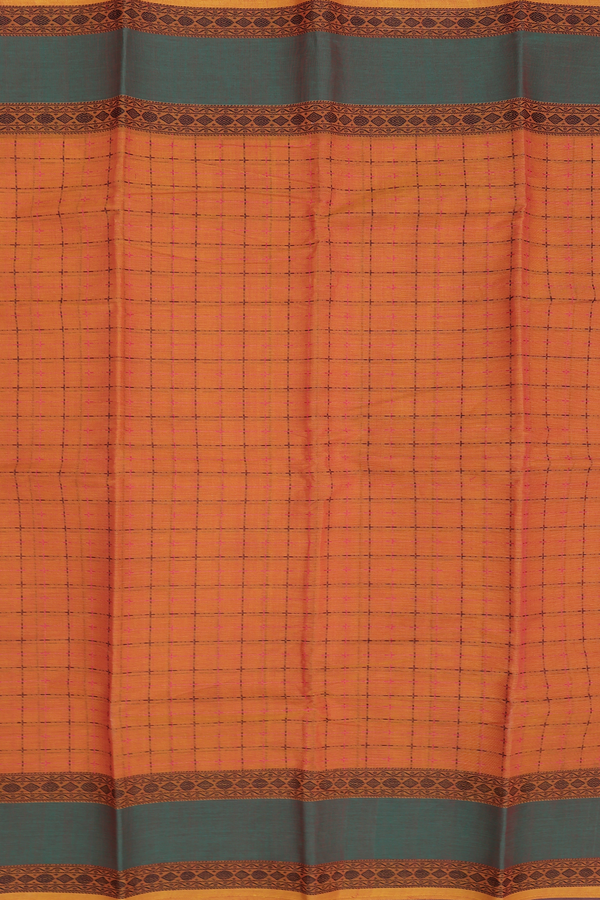 Coimbatore Cotton Saree In Bright Orange With Checks Design
