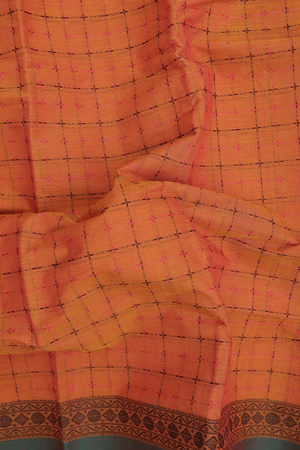 Coimbatore Cotton Saree In Bright Orange With Checks Design