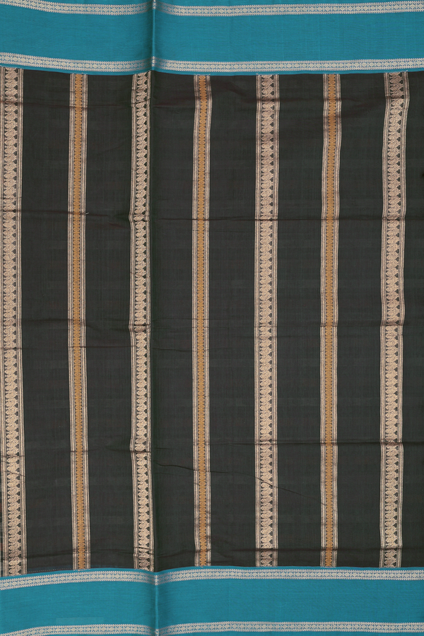 Coimbatore Cotton Saree Dark Olive Green With Checks Design