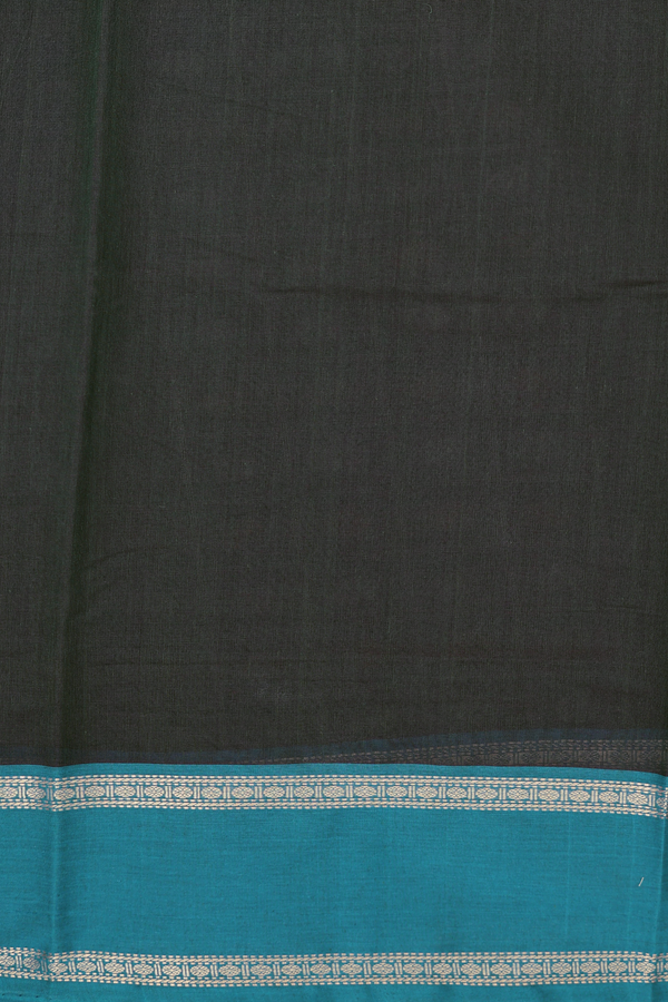 Coimbatore Cotton Saree Dark Olive Green With Checks Design