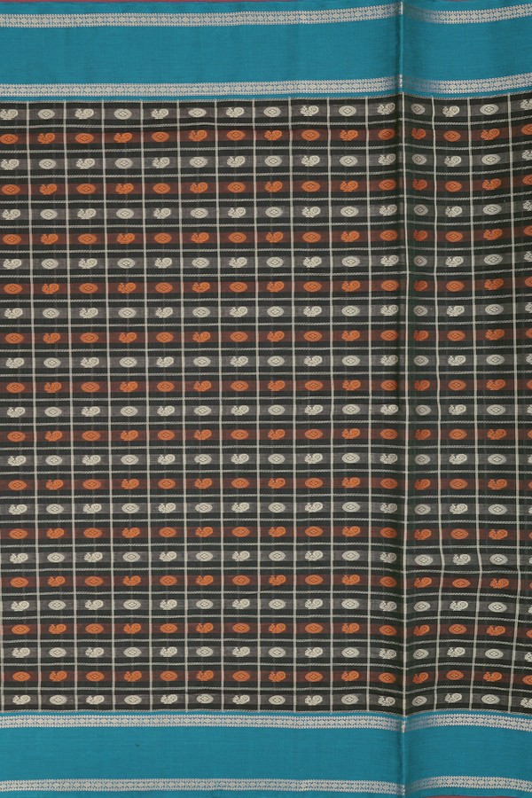 Coimbatore Cotton Saree Dark Olive Green With Checks Design