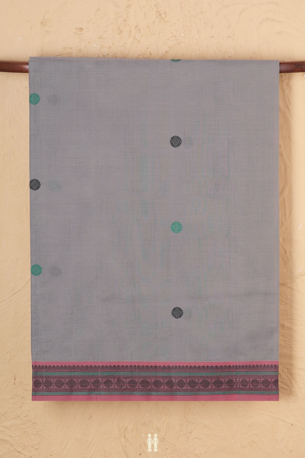 Coimbatore Cotton Saree In Grey With Threadwork Buttas