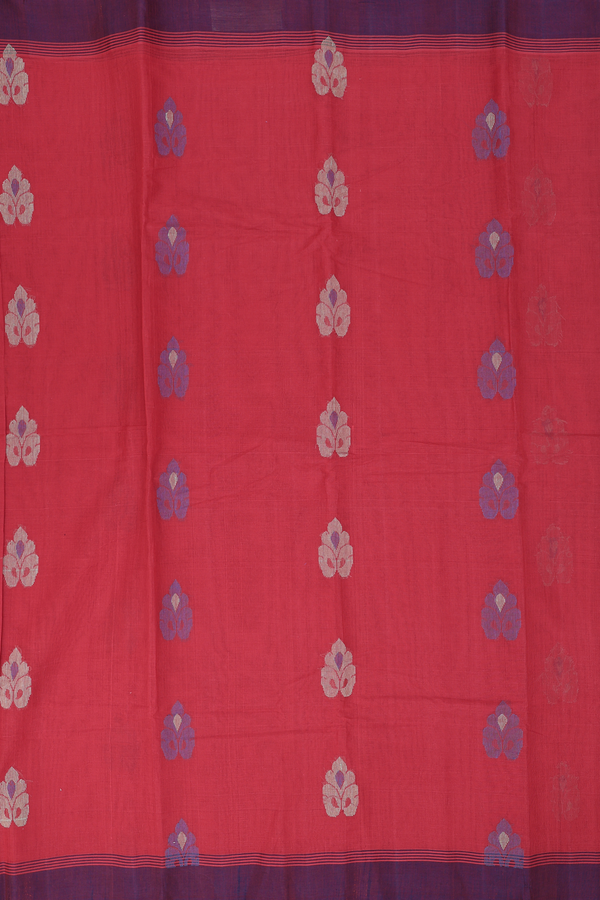 Kanchi Cotton Saree In Crimson Red With Floral Buttas