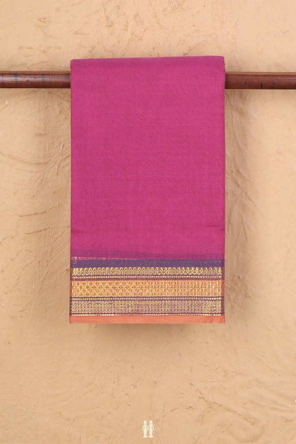 Kanchi Cotton Saree In Magenta With Zari Border