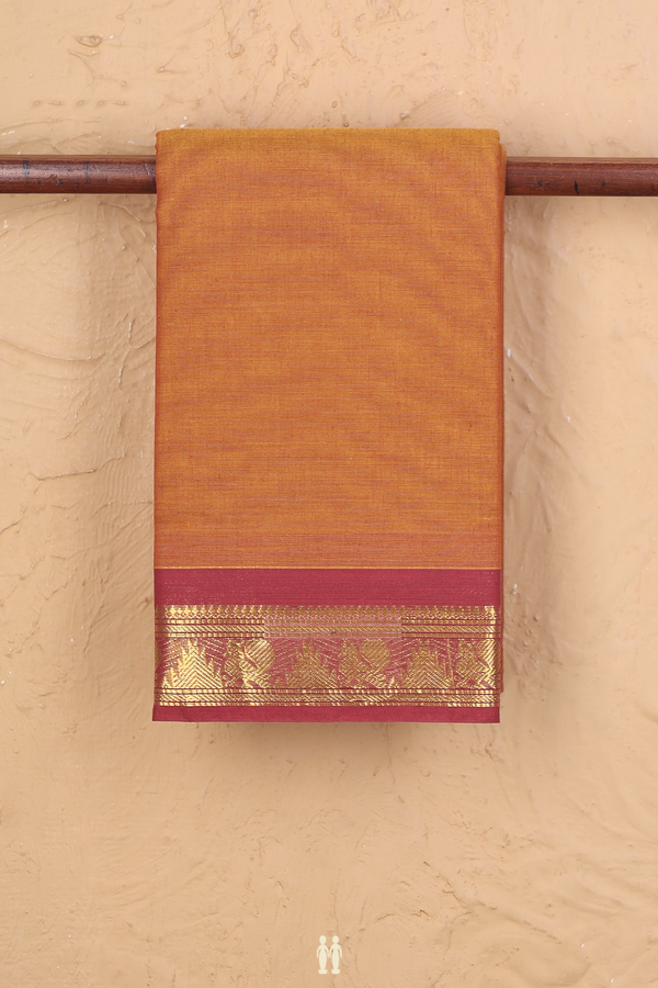 Kanchi Cotton Saree In Burnt Orange With Contrast Border