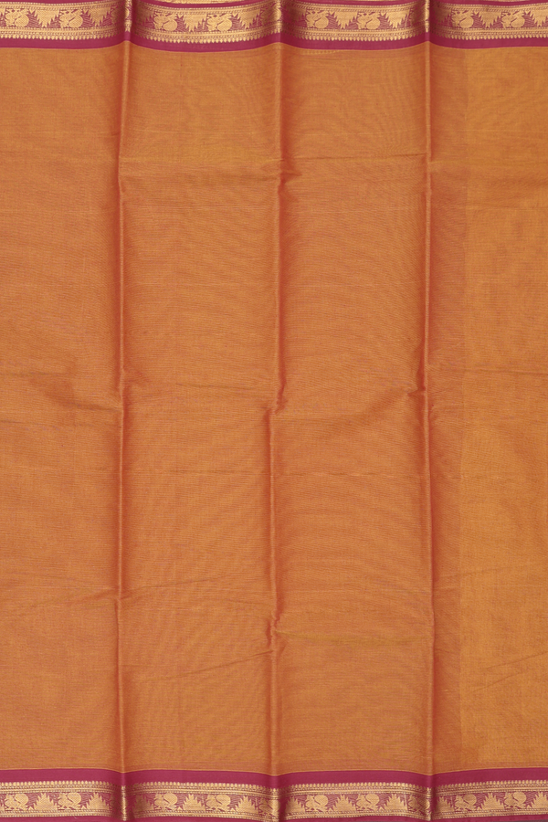 Kanchi Cotton Saree In Burnt Orange With Contrast Border
