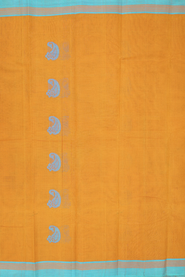 Kanchi Cotton Saree In Ochre Orange With Paisley Buttas