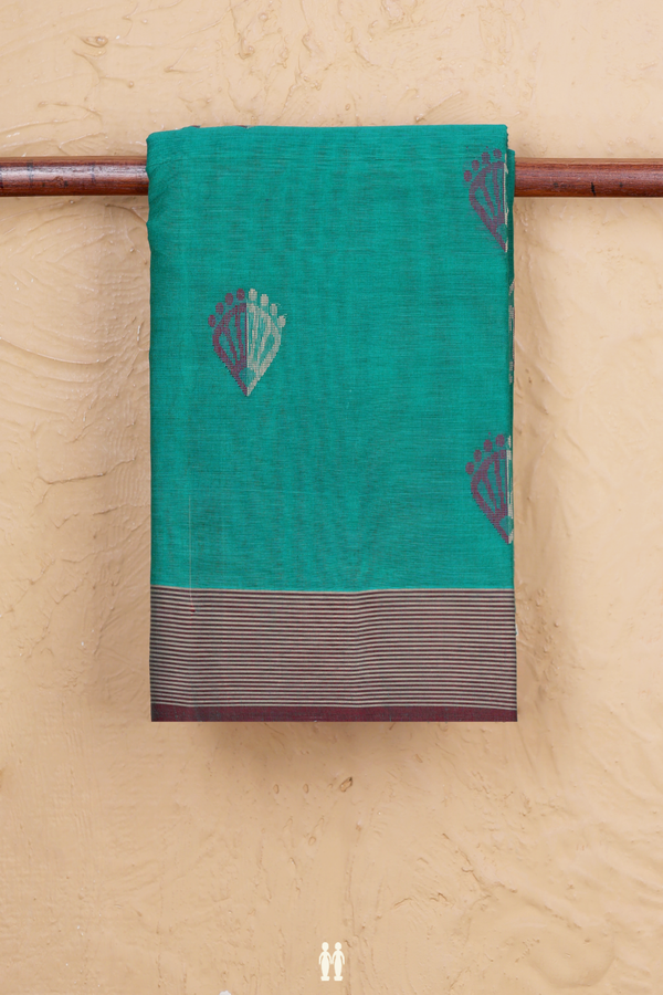 Kanchi Cotton Saree In Green With Threadwork Buttas