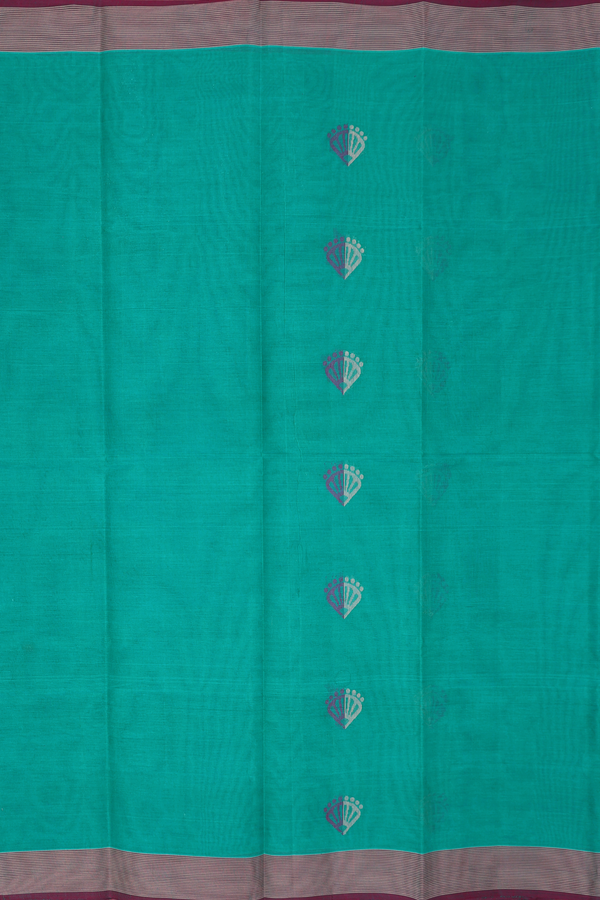 Kanchi Cotton Saree In Green With Threadwork Buttas