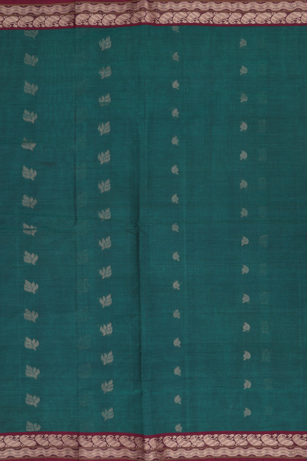 Coimbatore Cotton Saree In Green With Leaf Buttas