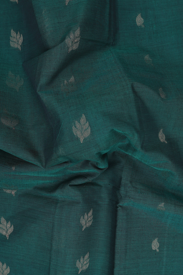 Coimbatore Cotton Saree In Green With Leaf Buttas