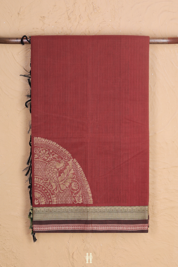 Coimbatore Cotton Saree In Rust Red With Self Stripes Design