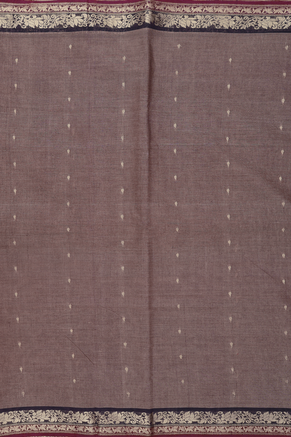 Coimbatore Cotton Saree In Oxford Brown With Leaf Buttis