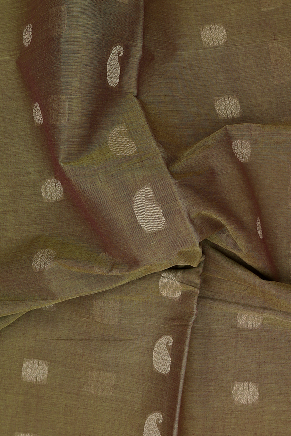 Coimbatore Cotton Saree In Green With Paisley Buttas