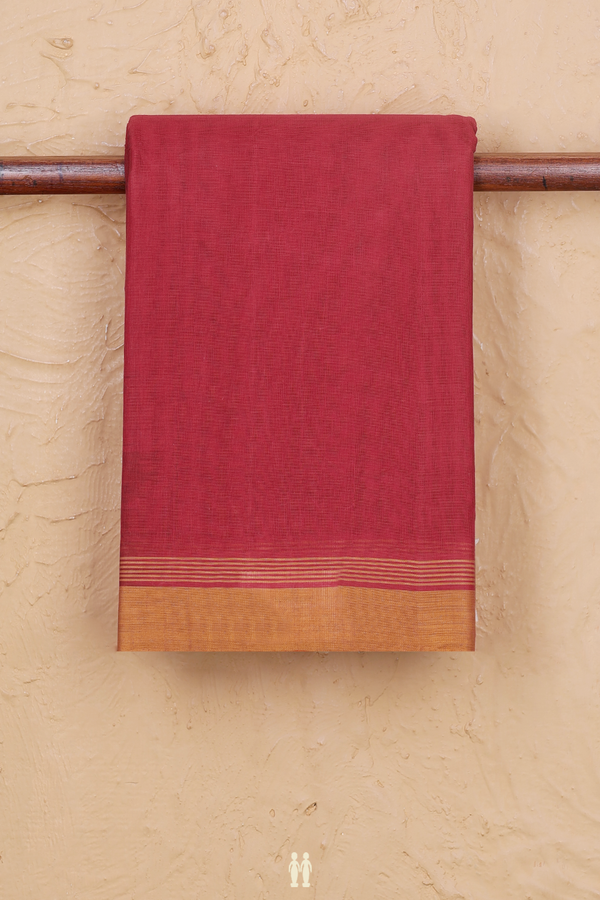 Kanchi Cotton Saree In Crimson Red With Contrast Border