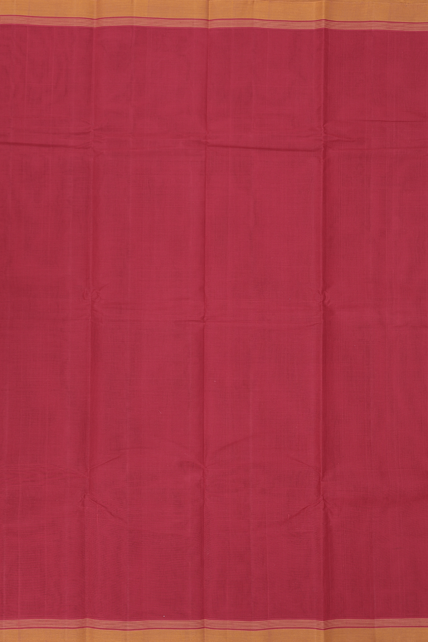 Kanchi Cotton Saree In Crimson Red With Contrast Border