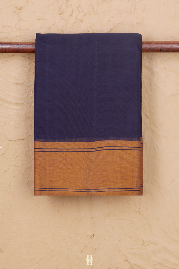 Kanchi Cotton Saree In Navy Blue With Contrast Border