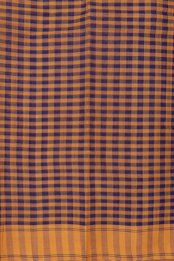 Kanchi Cotton Saree In Navy Blue With Contrast Border