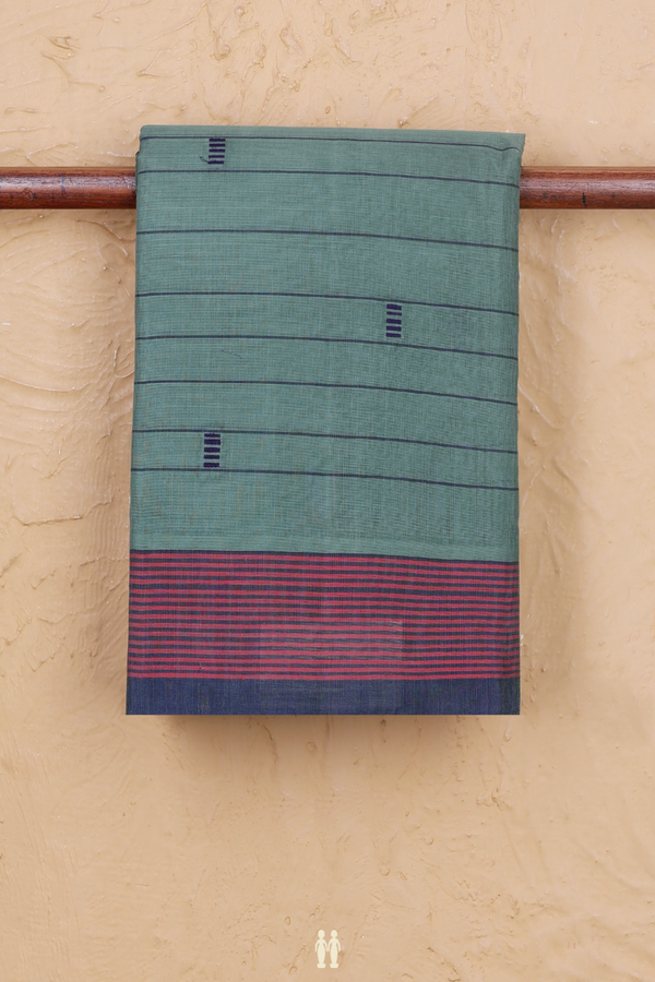 Kanchi Cotton Saree In Greyish Green With Stripes Design