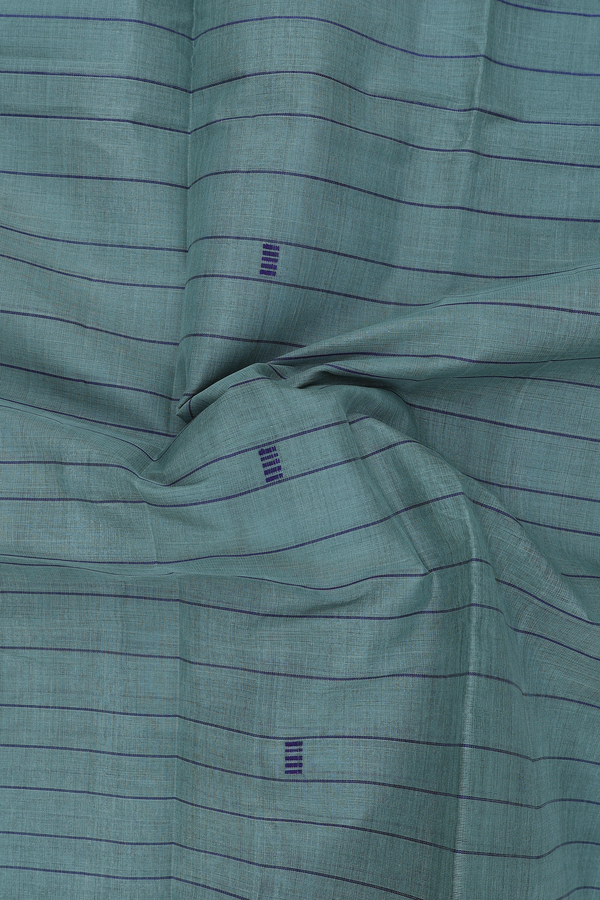 Kanchi Cotton Saree In Greyish Green With Stripes Design
