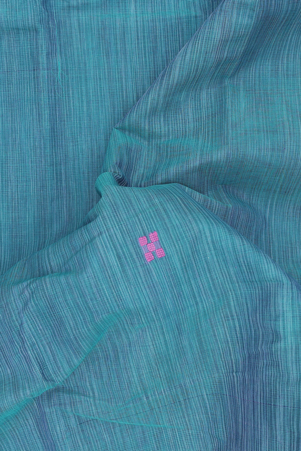 Kanchi Cotton Saree In Turkish Blue With Threadwork Buttas