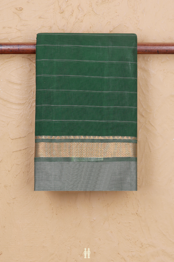 Kanchi Cotton Saree In Forest Green With Stripes Design