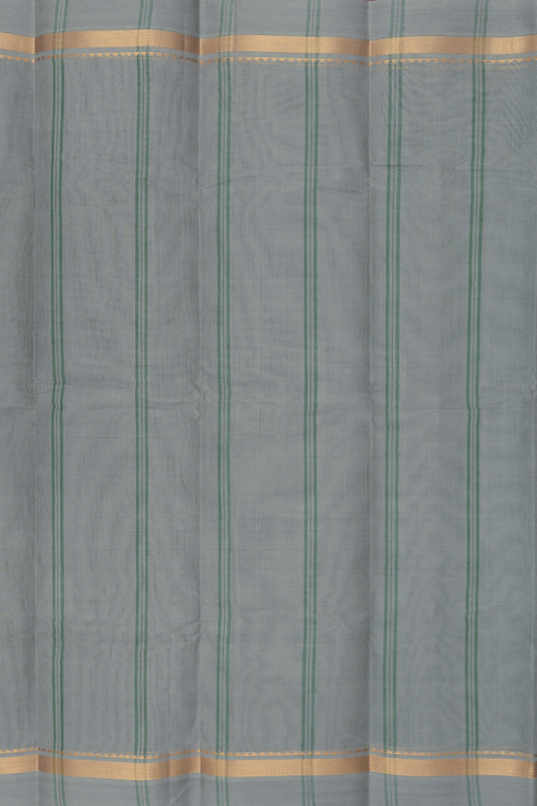 Kanchi Cotton Saree In Forest Green With Stripes Design