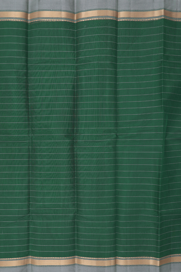 Kanchi Cotton Saree In Forest Green With Stripes Design