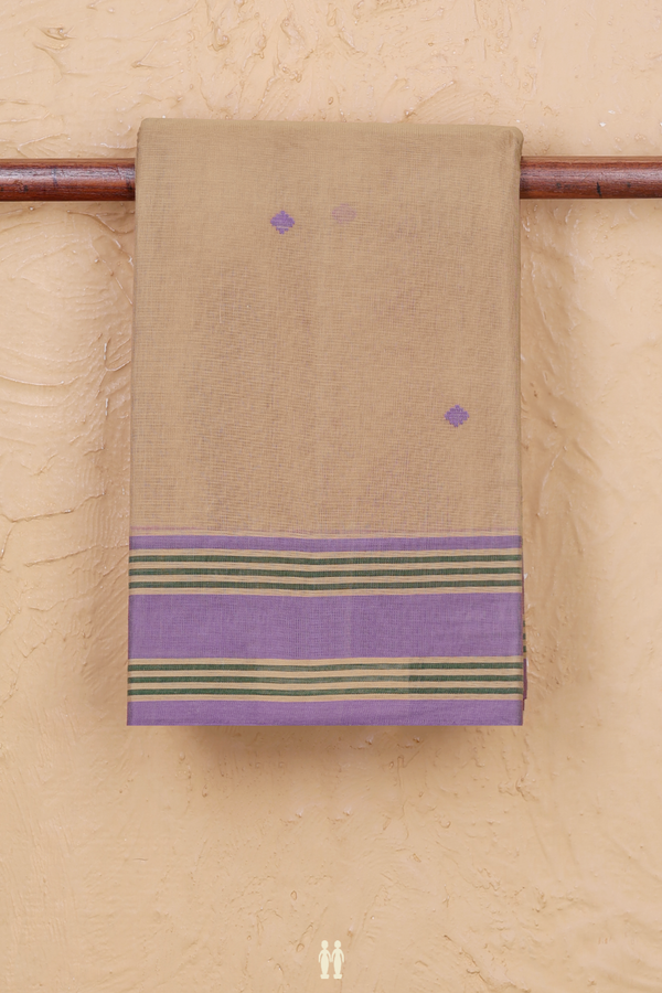 Kanchi Cotton Saree In Light Brown With Threadwork Buttas