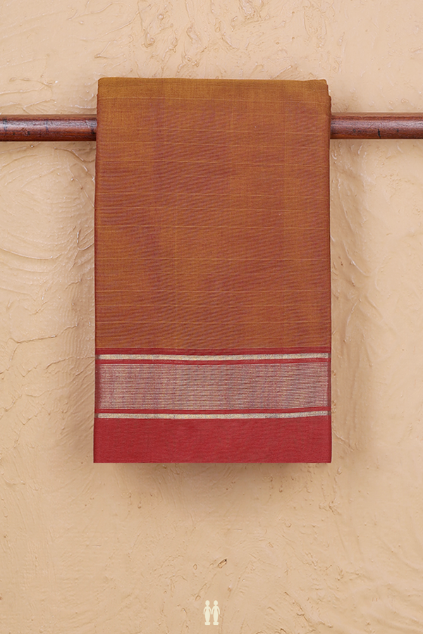 Kanchi Cotton Saree In Copper Orange With Stripes Design