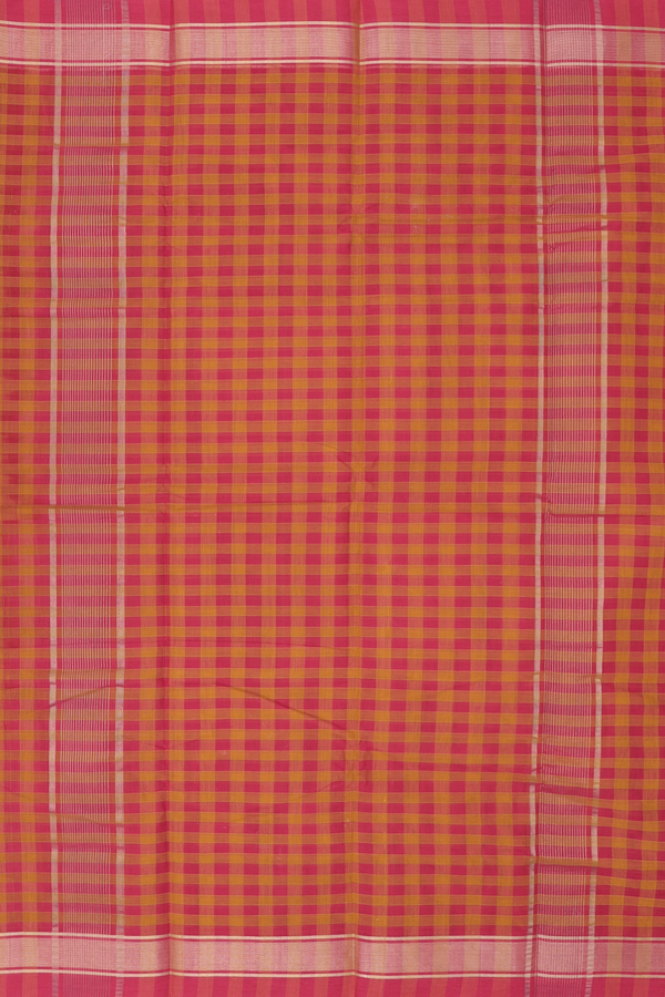 Kanchi Cotton Saree In Copper Orange With Stripes Design