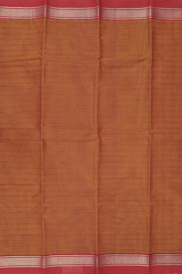 Kanchi Cotton Saree In Copper Orange With Stripes Design