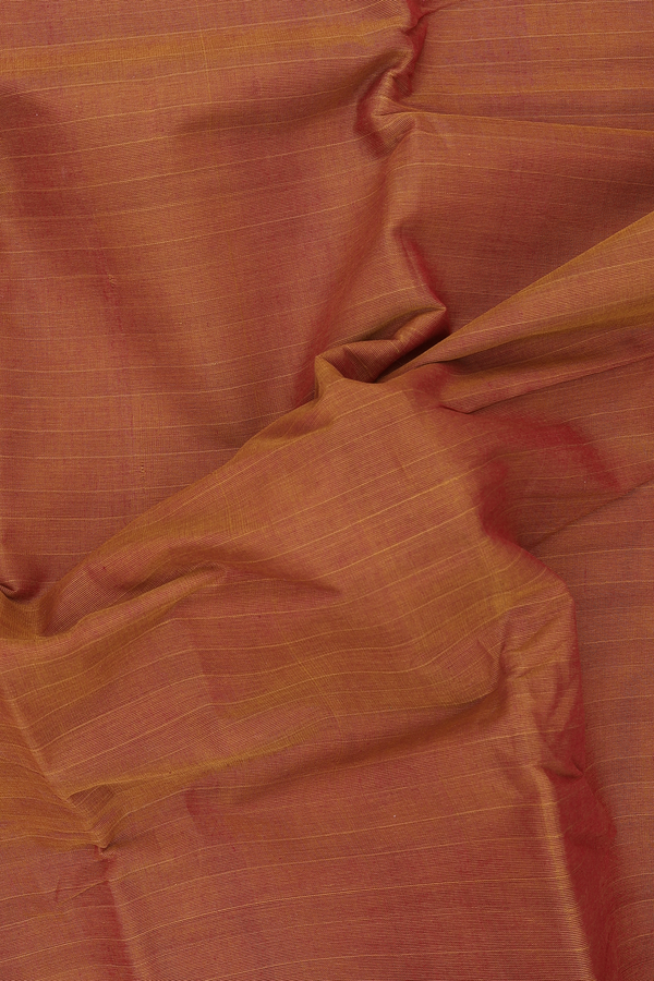 Kanchi Cotton Saree In Copper Orange With Stripes Design
