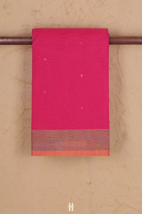 Kanchi Cotton Saree In Rani Pink With Threadwork Buttis