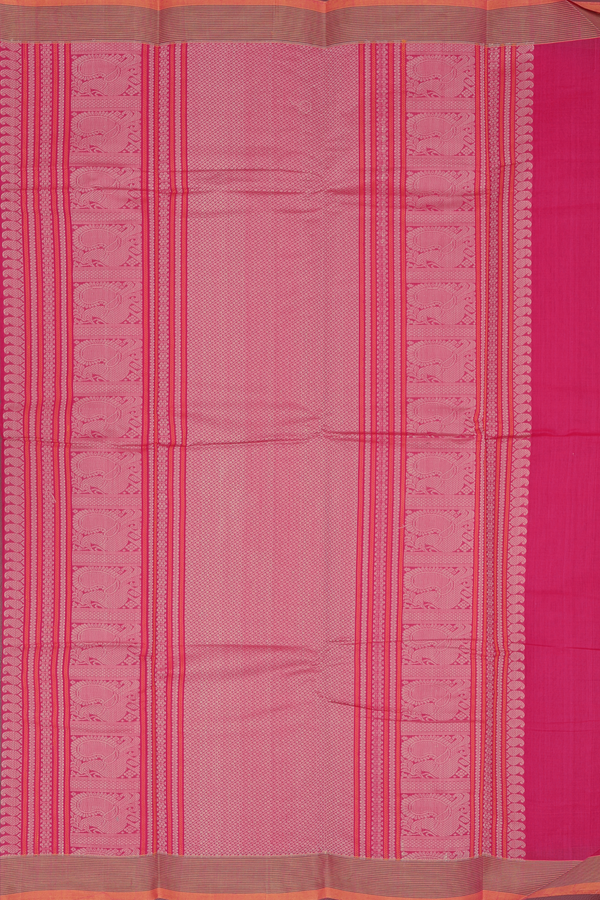 Kanchi Cotton Saree In Rani Pink With Threadwork Buttis