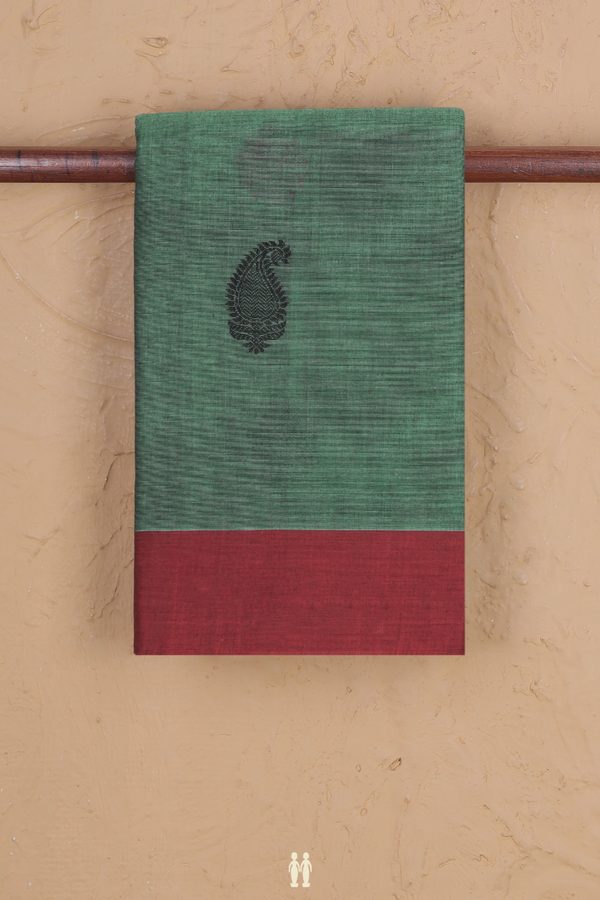 Kanchi Cotton Saree In Dusty Green With Paisley Buttas