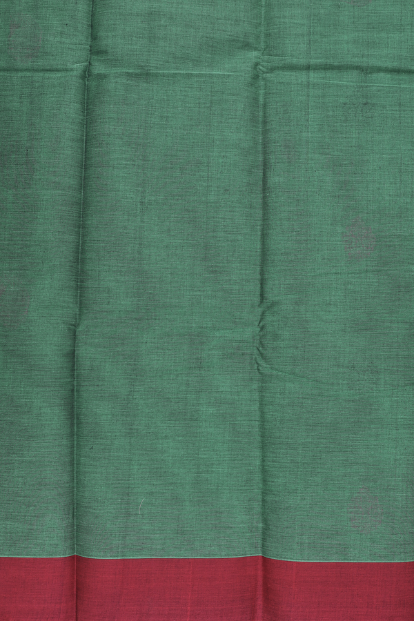 Kanchi Cotton Saree In Dusty Green With Paisley Buttas