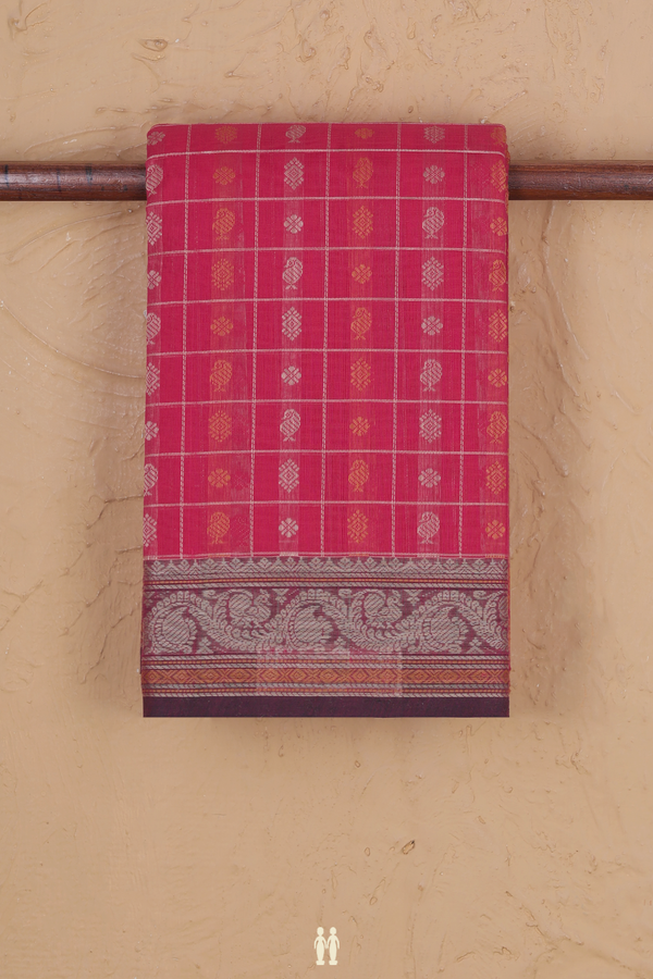 Kanchi Cotton Saree In Pink With Checks Design