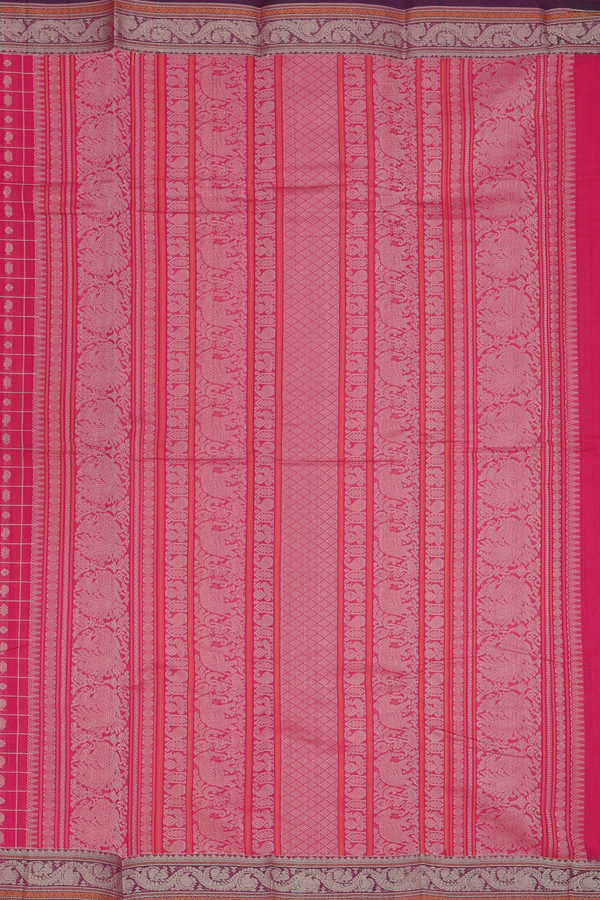 Kanchi Cotton Saree In Pink With Checks Design