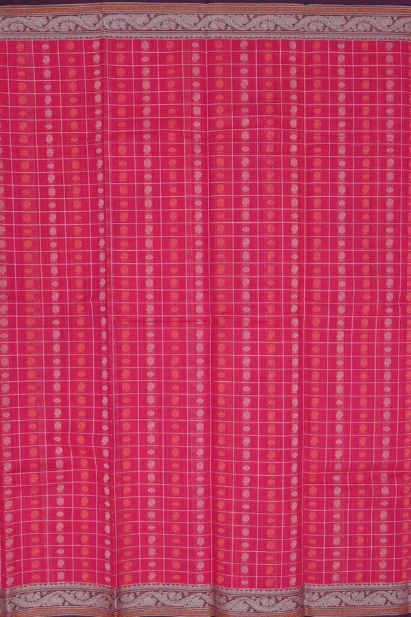 Kanchi Cotton Saree In Pink With Checks Design