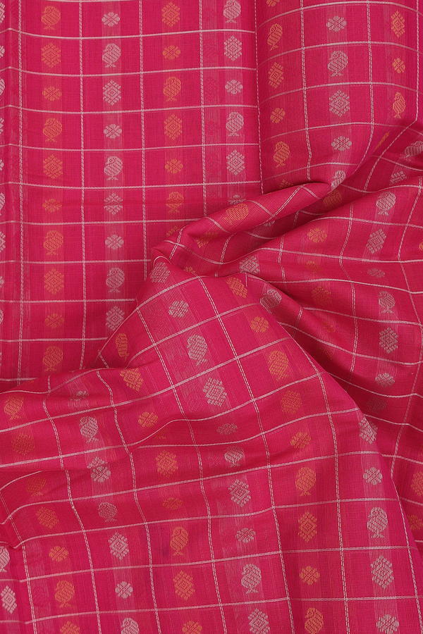 Kanchi Cotton Saree In Pink With Checks Design