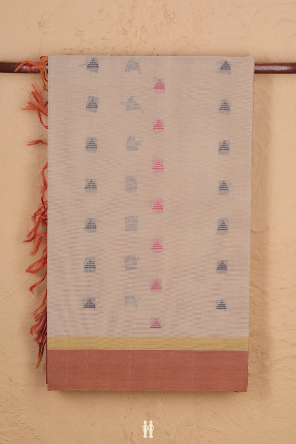 Coimbatore Cotton Saree In Brown With Threadwork Buttas