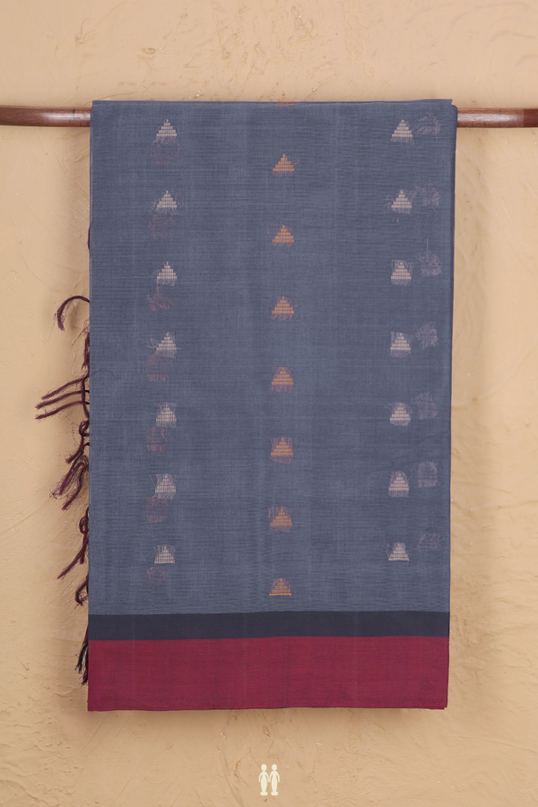 Coimbatore Cotton Saree In Berry Blue With Threadwork Buttas