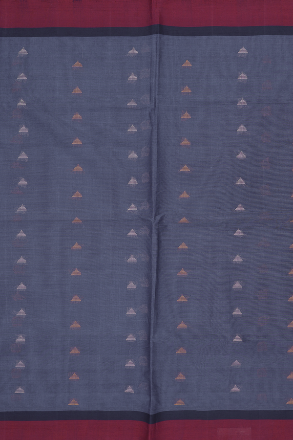 Coimbatore Cotton Saree In Berry Blue With Threadwork Buttas