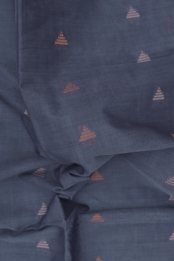 Coimbatore Cotton Saree In Berry Blue With Threadwork Buttas