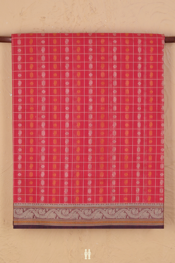 Coimbatore Cotton Saree In Red With Checks Design