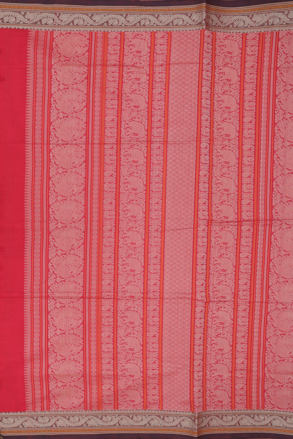 Coimbatore Cotton Saree In Red With Checks Design