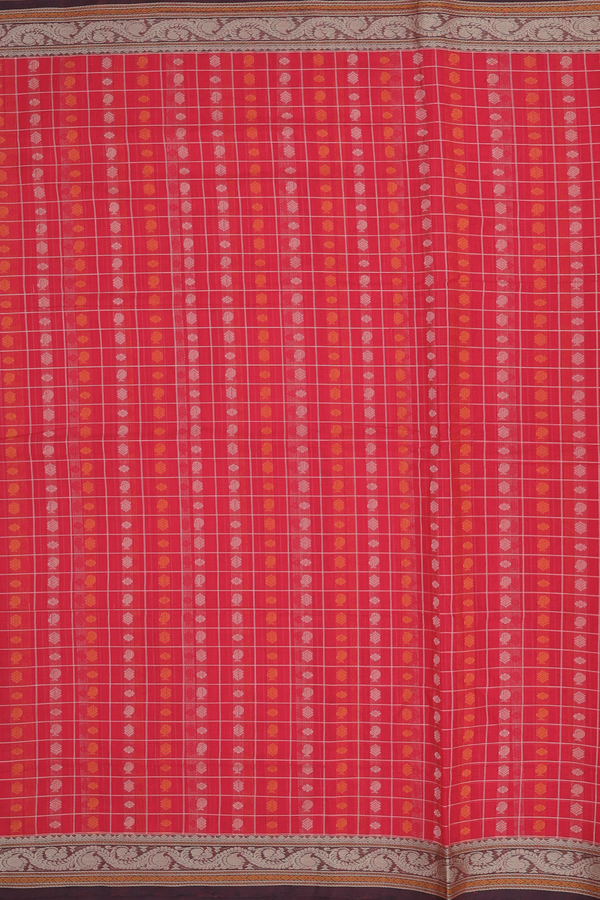 Coimbatore Cotton Saree In Red With Checks Design