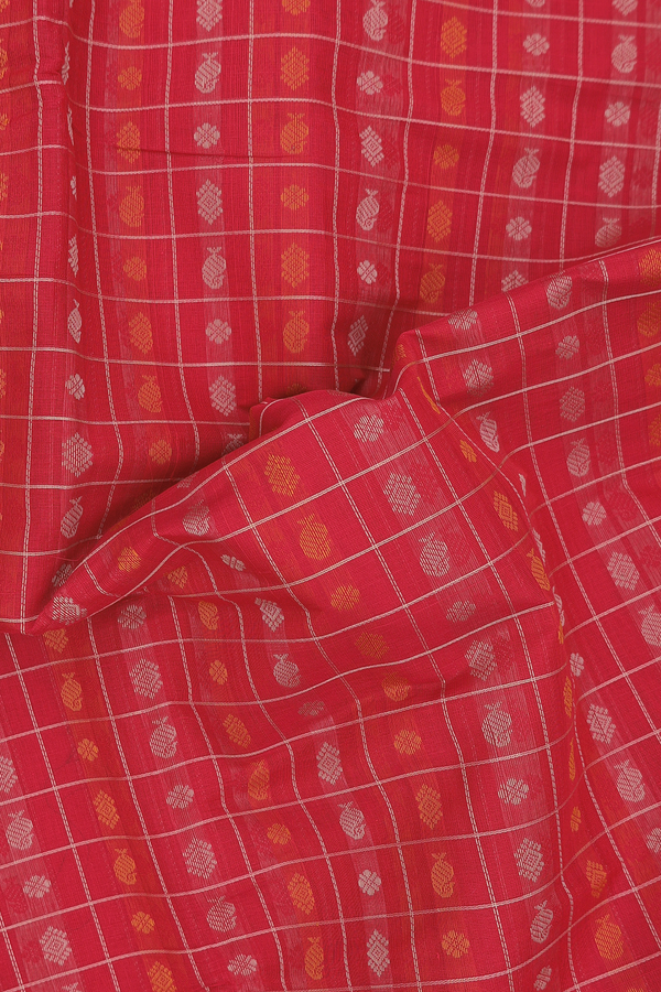 Coimbatore Cotton Saree In Red With Checks Design